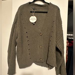 Olive Green Knit Button Up Sweater Cardigan